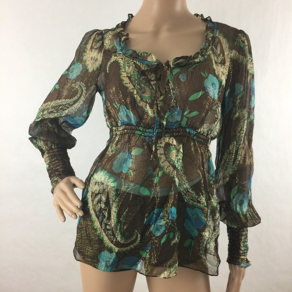 Nanette Lapore Silk Blend Sheer Metallic Top